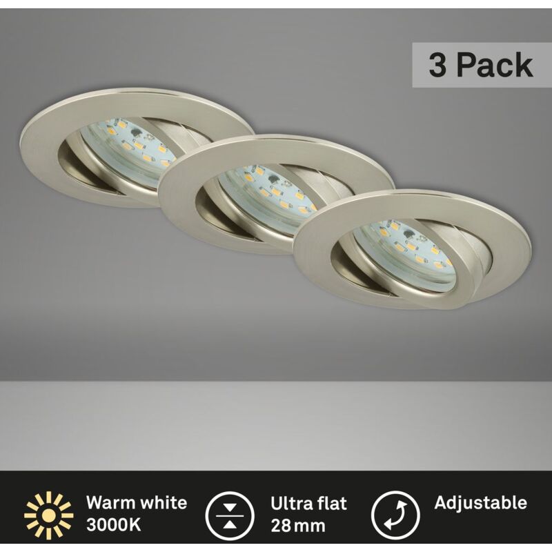 foto del prodotto set di 3 lampade da incasso a led orientabili 3000k 4,8w nichel opaco 8,2cm briloner