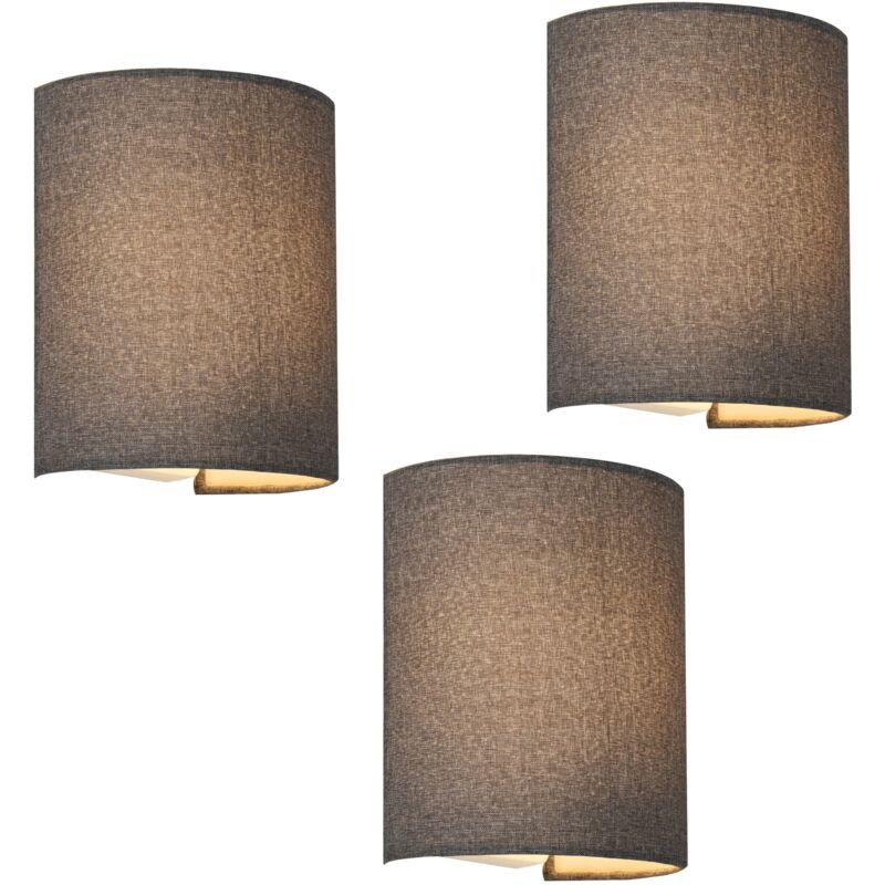 foto del prodotto set di 3 lampade da parete a forma di semicerchio e27 paralume in lino 20 x 18 x 13 cm grigio