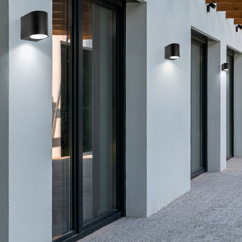 foto del prodotto set di 3 lampade da parete per esterni faretti in basso alluminio nero veranda illuminazione balcone ip44
