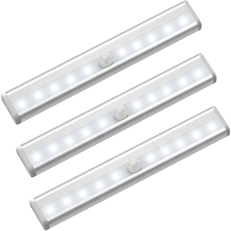 foto del prodotto set di 3 lampade led con rilevatore di movimento, 10 faretti led senza fili, lampada led per armadi, illuminazione led a batteria con striscia