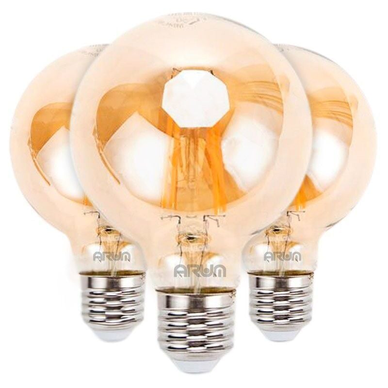 foto del prodotto set di 3 lampadine a led a filamento ambra e27 g80 da 6 w.