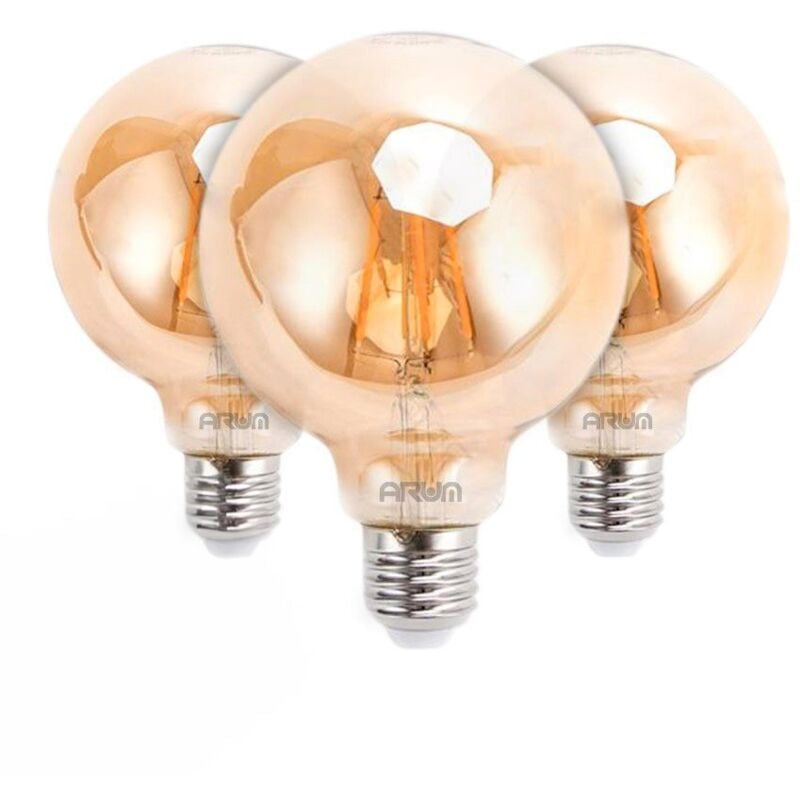 foto del prodotto set di 3 lampadine a led e27 g95 filamento ambra 6w