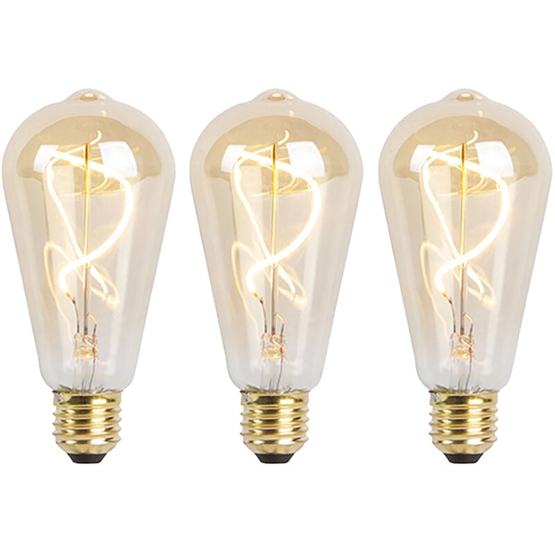 foto del prodotto set di 3 lampadine led a spirale e27 dimmerabili st64 oro 4w 270lm 2100k luedd