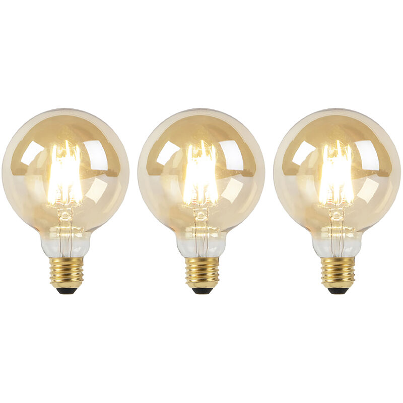foto del prodotto set di 3 lampadine led dimmerabili con luce calda e27 g95 oro 8w 806lm 2000 2700k luedd