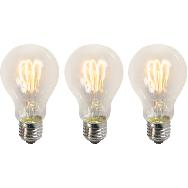 foto del prodotto set di 3 lampadine led e27 a filamento ritorto a60 trasparente 3w 210lm 2200k luedd