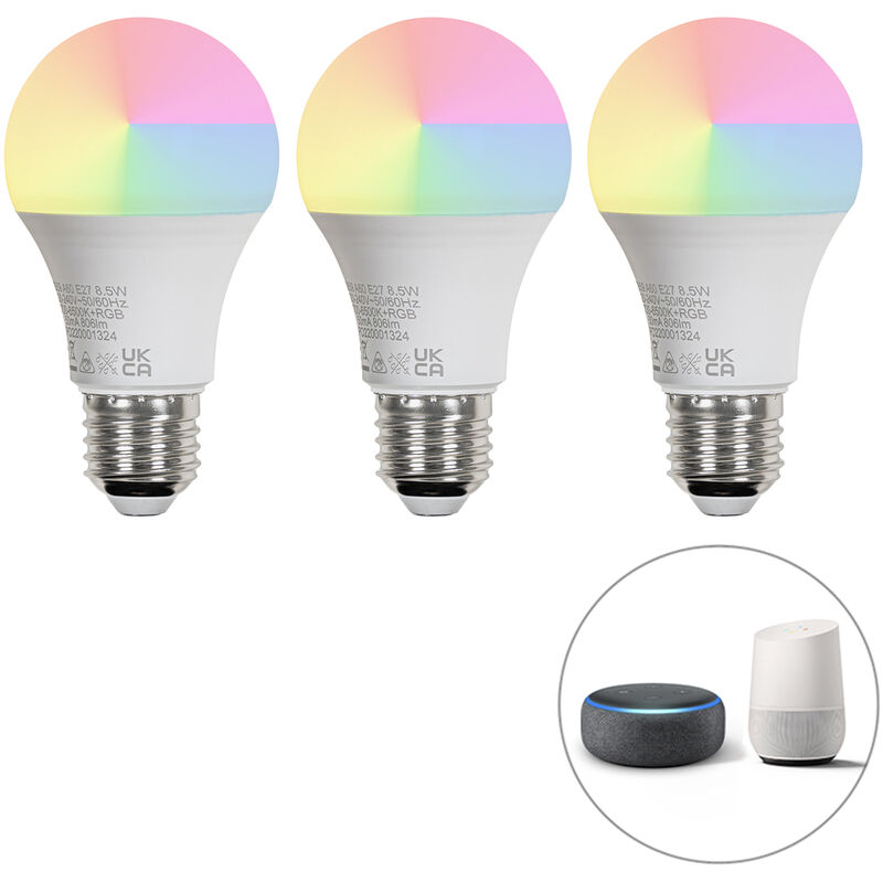 foto del prodotto set di 3 lampadine led intelligenti e27 a60 opale rgbw 8,5w 806lm 2700k luedd