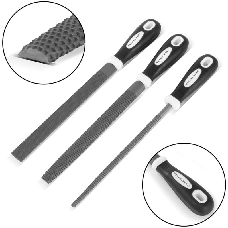 foto del prodotto set di 3 lime per raspe 200 mm lima rotonda, lima semitonda e lima piatta stahlwerk
