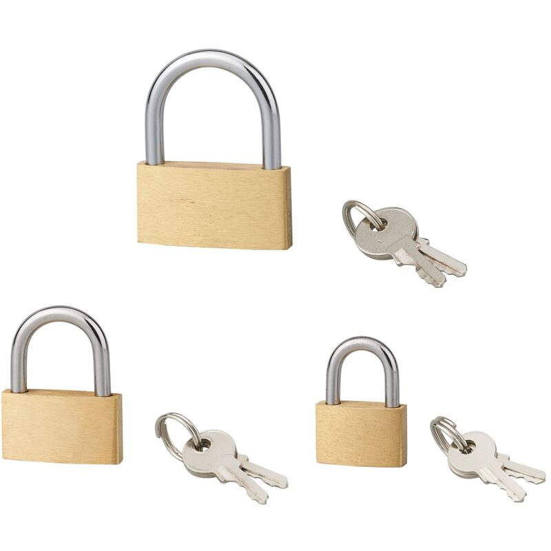 foto del prodotto set di 3 lucchetti basic con chiave, base 20 30 40 mm, ansa in acciaio, 6 chiavi serruprix