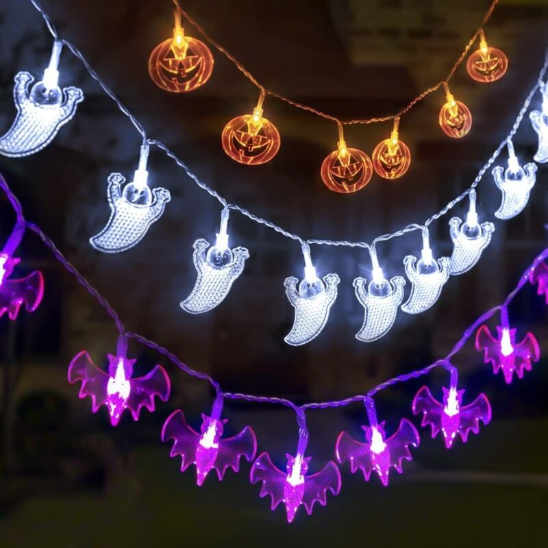 foto del prodotto set di 3 luci a corda di halloween - palo luminoso - 3m 20 led luci a corda a batteria per decorazioni di halloween per interni ed esterni
