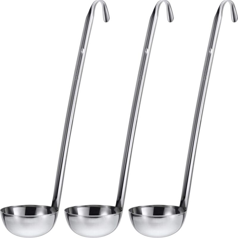 foto del prodotto set di 3 mestoli in acciaio inox con bordo versatore per cucinare la salsa per zuppa 2 oz 