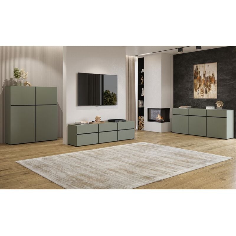 foto del prodotto set di 3 mobili design colore verde salvia per soggiorno collezione havana.