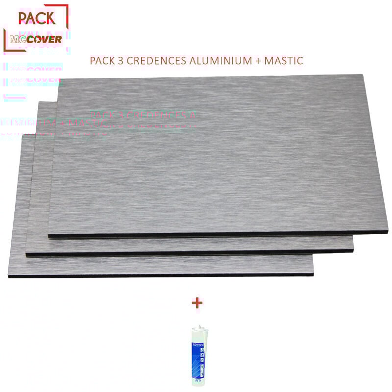 foto del prodotto set di 3 paraschizzi in alluminio spazzolato 1000 x 50 x 0,3 cm stucco colore alluminio spazzolato, spessore 3 mm, larghezza 50 cm, lunghezza 