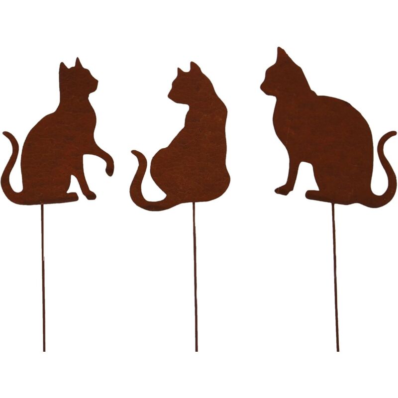 foto del prodotto set di 3 picchetti da giardino a forma di gatto decorazione da giardino effetto ruggine paletto in metallo arrugginito decorazione per