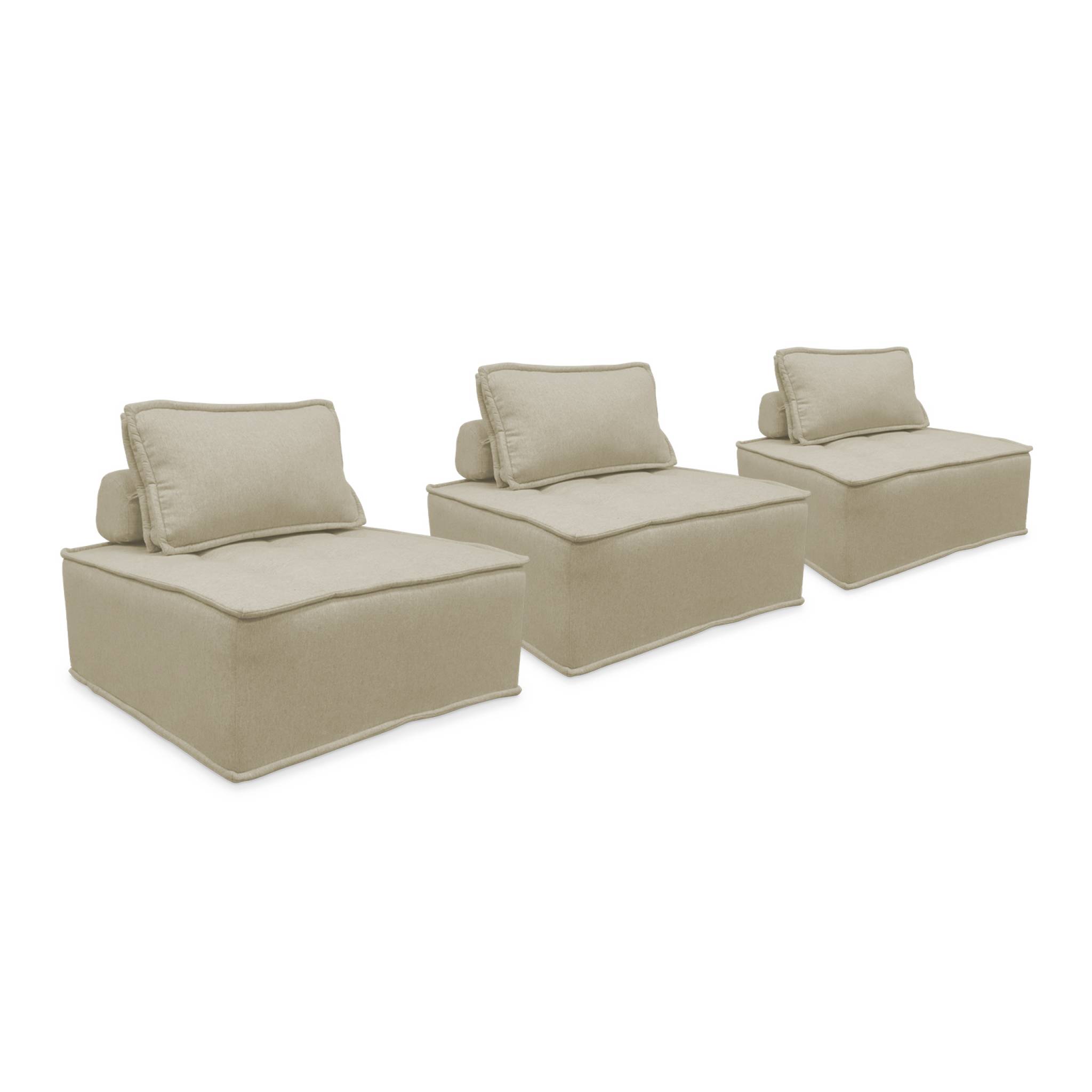 foto del prodotto set di 3 poltrone per divano modulare in tessuto imbottito, beige