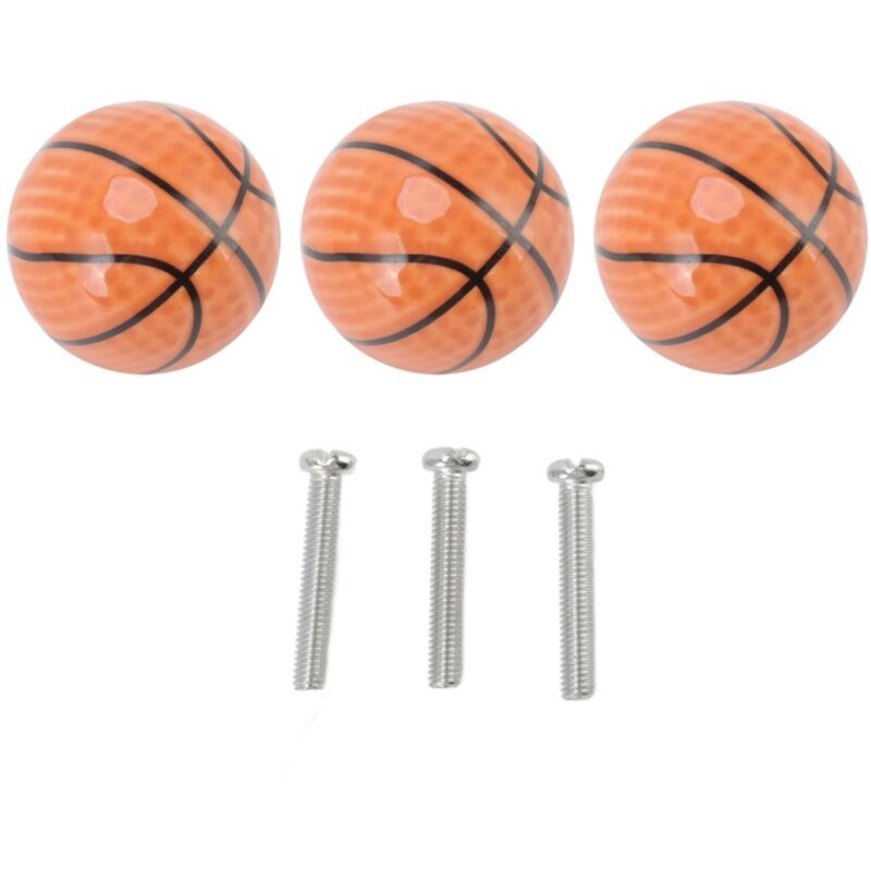 foto del prodotto set di 3 pomelli per mobili a forma di pallone da basket, pomelli per cucina e casa, pomelli per cassetti con foro singolo, maniglie in ceramica,