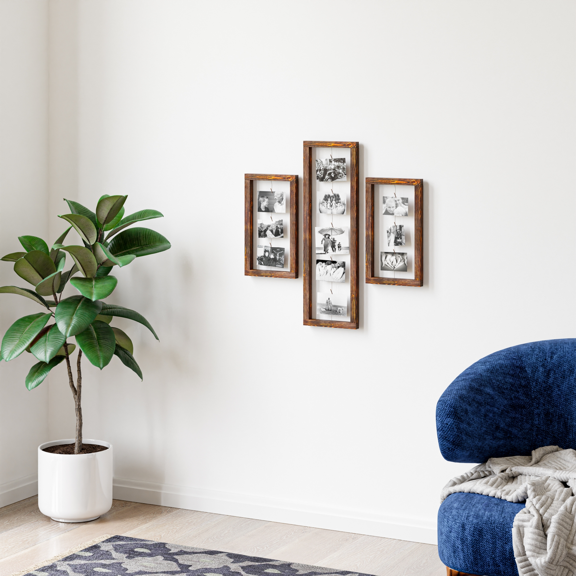 foto del prodotto set di 3 portafoto da parete muhos memoboard bacheca in legno di pino tinto en.casa 