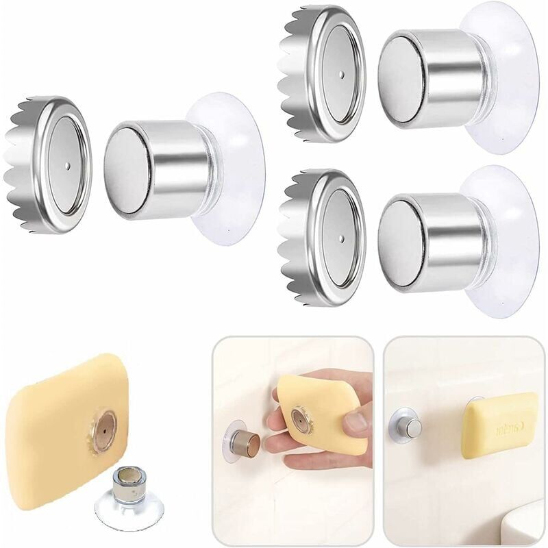 foto del prodotto set di 3 portasapone magnetici con ventosa, portasapone magnetico per doccia, montaggio a parete, in acciaio inox, senza foratura, per bagno, cucina,