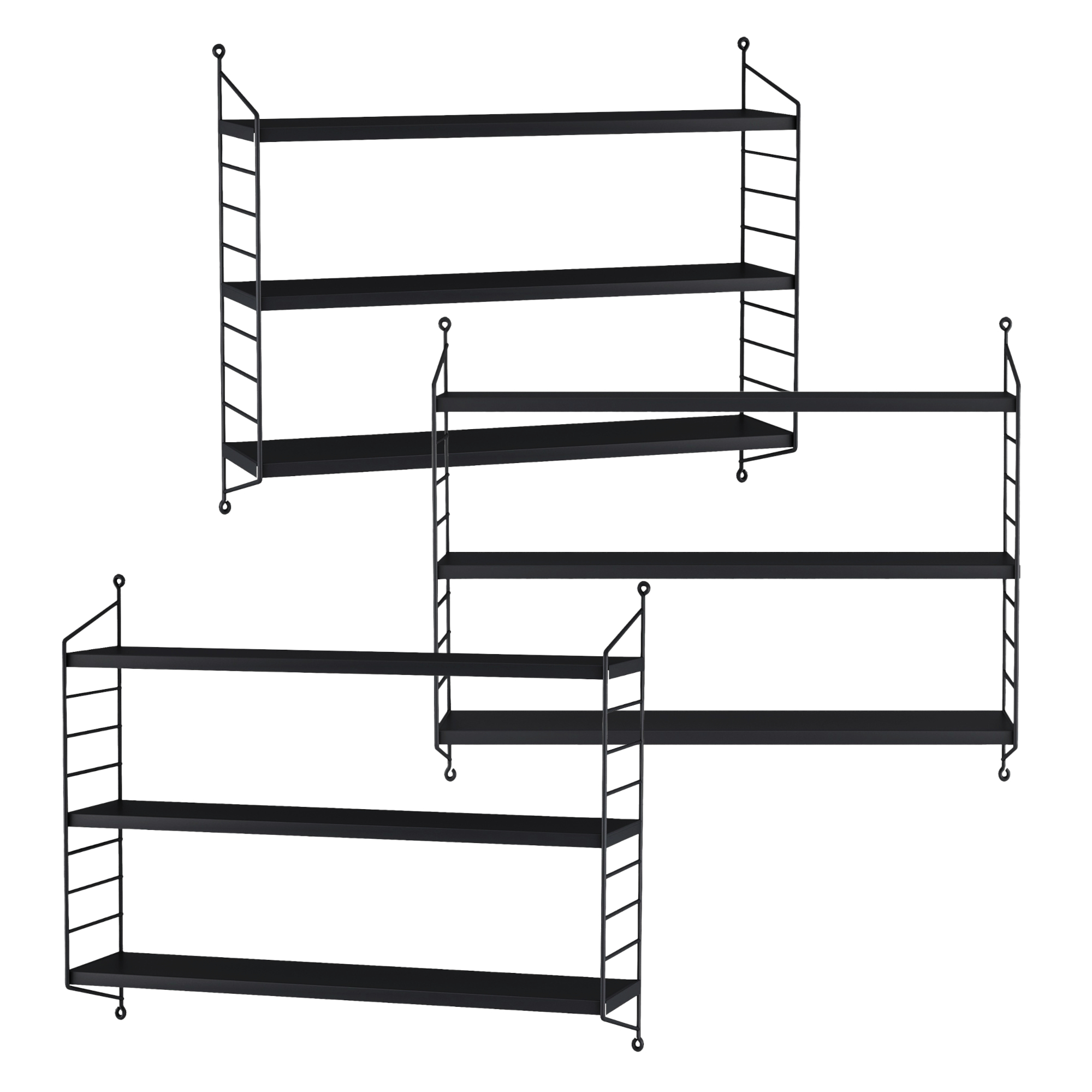 foto del prodotto set di 3 scaffali da parete str ngn s a 3 ripiani regolabili 50 x 60 x 15 cm acciaio nero en.casa 