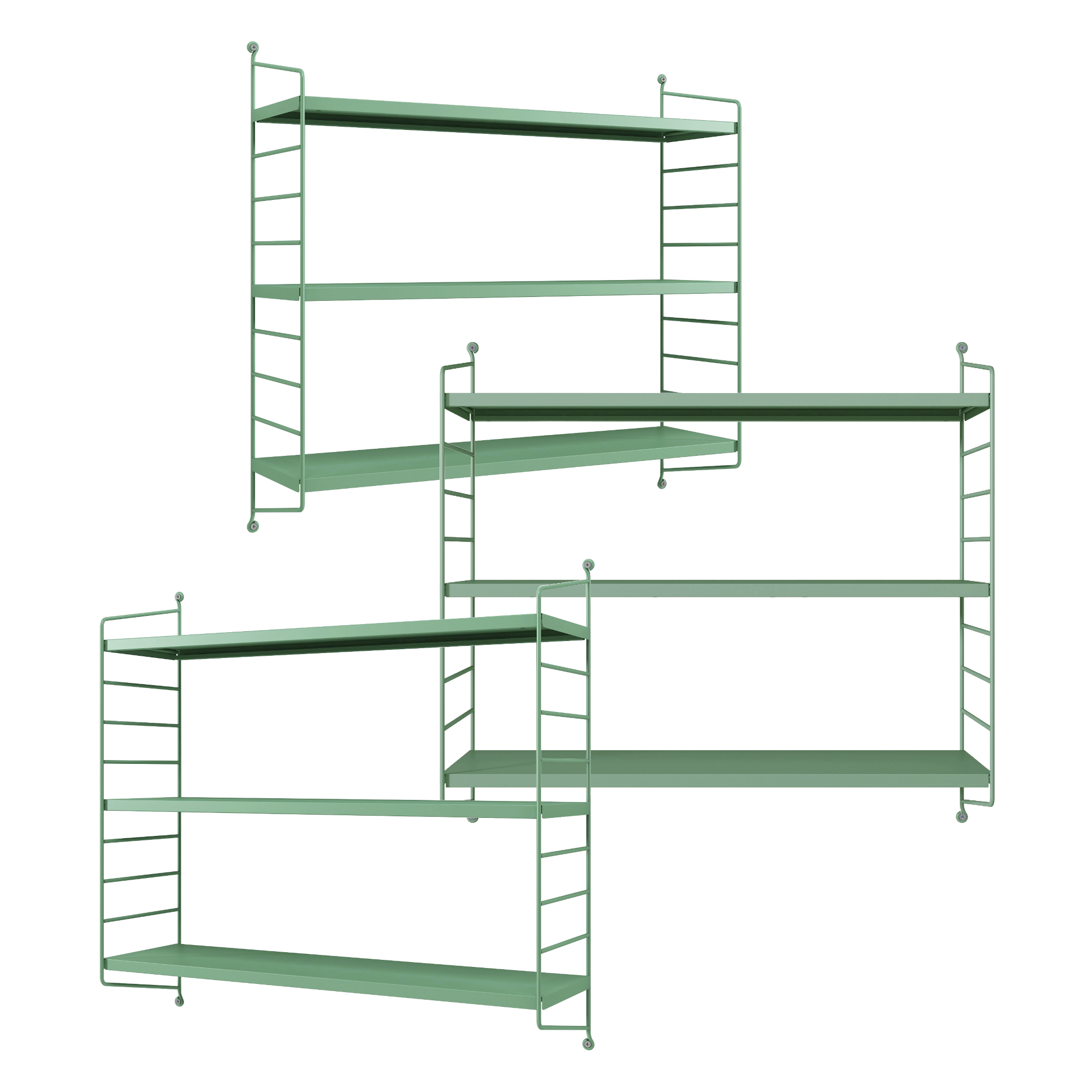 foto del prodotto set di 3 scaffali da parete str ngn s a 3 ripiani regolabili 50 x 60 x 15 cm acciaio verde pastello en.casa 