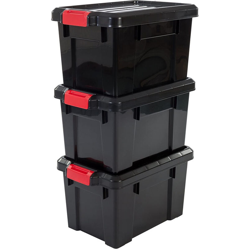 foto del prodotto set di 3 scatole fai da te, 21 l, con chiusura a scatto, impilabile, garage power box sk 210 nero iris ohyama
