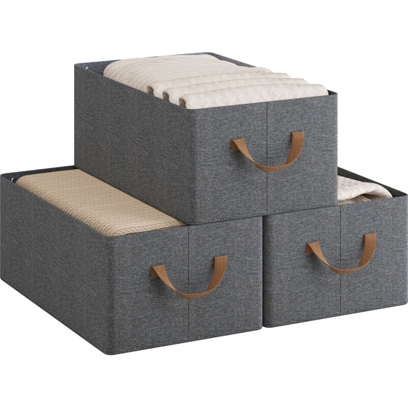 foto del prodotto set di 3 scatole portaoggetti pieghevoli, contenitori in tessuto con manici, 47x28x20 cm, grigio marrone - woltu