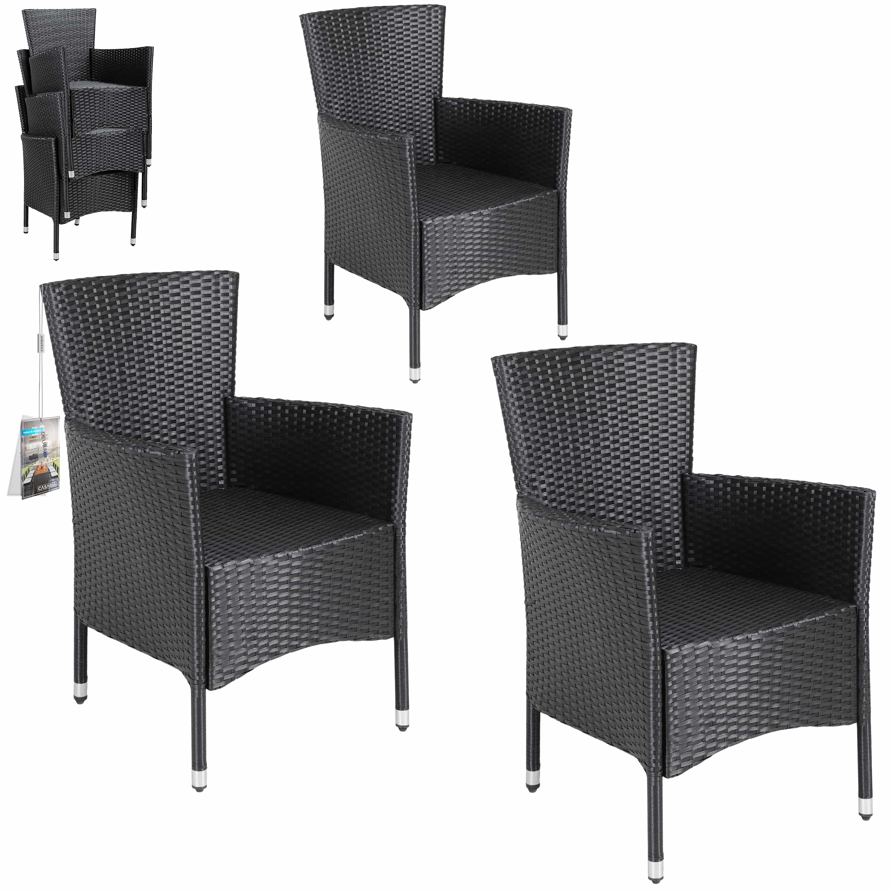 foto del prodotto set di 3 sedie da giardino in polyrattan nere impilabili