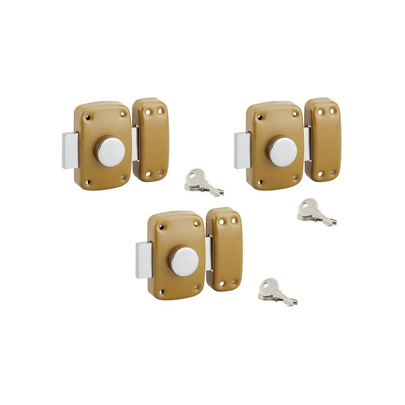 foto del prodotto set di 3 serrature a pomolo 9014, cilindro 23 x 40 mm, con chiave uguale, 3 chiavi per serratura serruprix