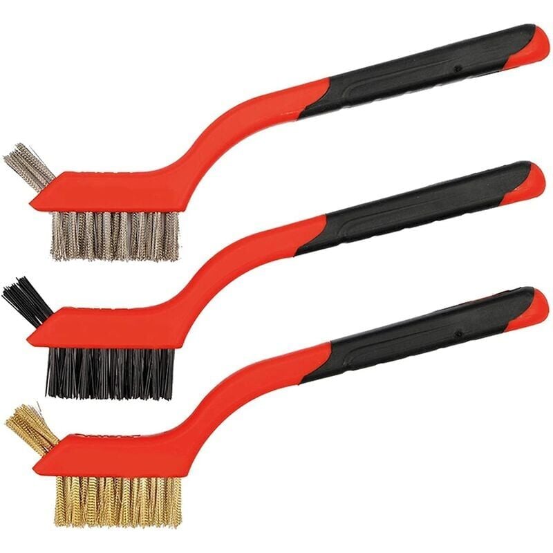 foto del prodotto set di 3 spazzole metalliche, piccole spazzole metalliche per la pulizia profonda di ruggine, sporco, graffi di vernice e aree difficili da