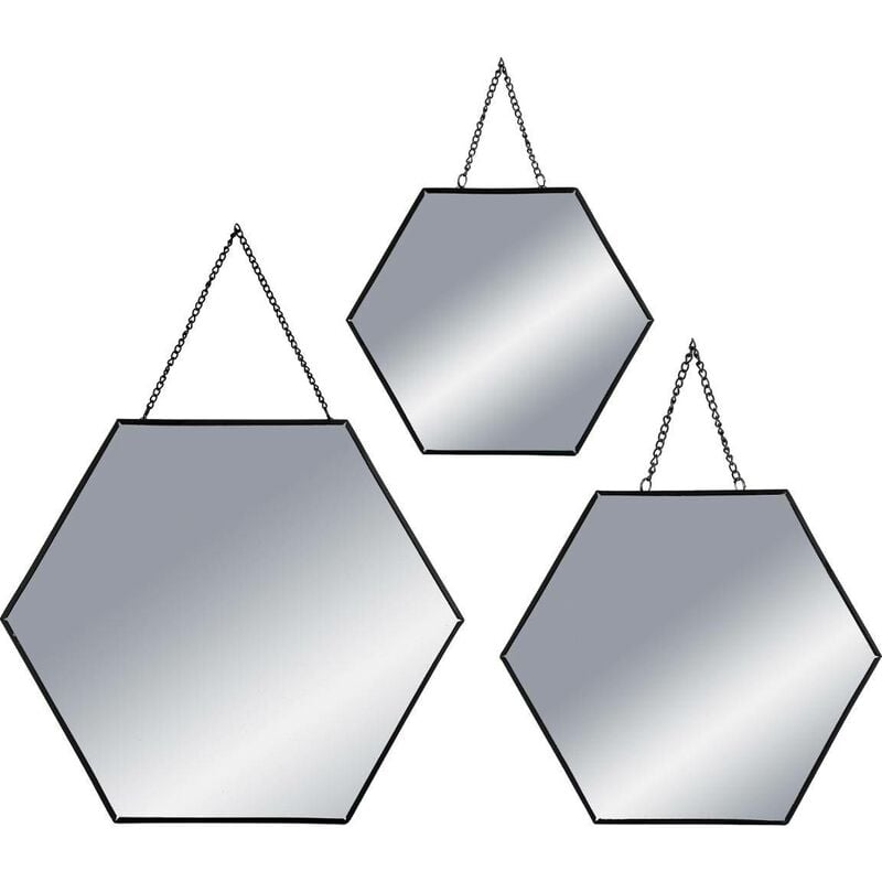 foto del prodotto set di 3 specchi esagonali neri 19,8x17,5cm 25x22,5cm 29,5x26cm