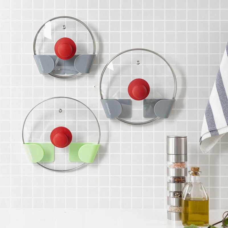 foto del prodotto set di 3 supporti adesivi per coperchi da cucina smarack innovagoods