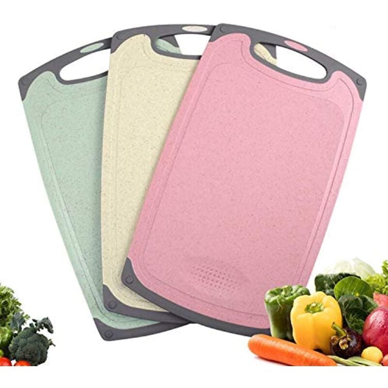 foto del prodotto set di 3 taglieri antiscivolo in paglia di grano di plastica multicolore per macinare aglio, zenzero e spremere.
