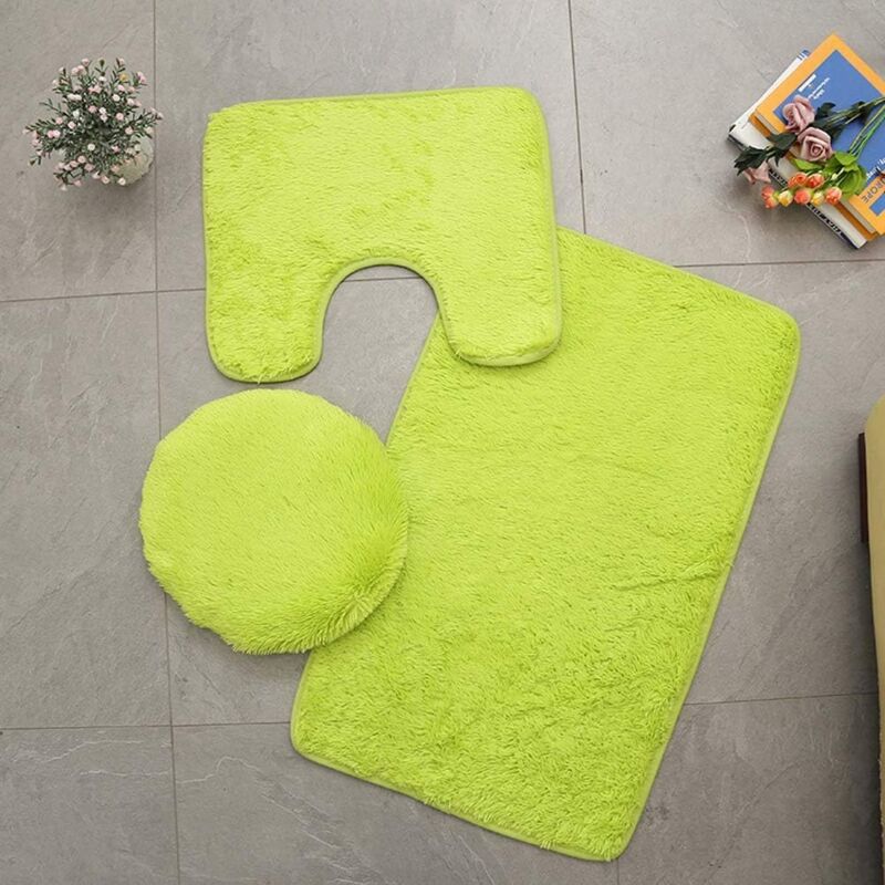 foto del prodotto set di 3 tappeti da bagno tappetino e coperchio per wc antiscivolo e assorbente, colore verde