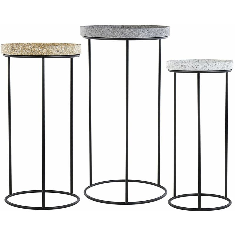 foto del prodotto set di 3 tavolini da caff piano ad effetto marmo struttura metalo texon