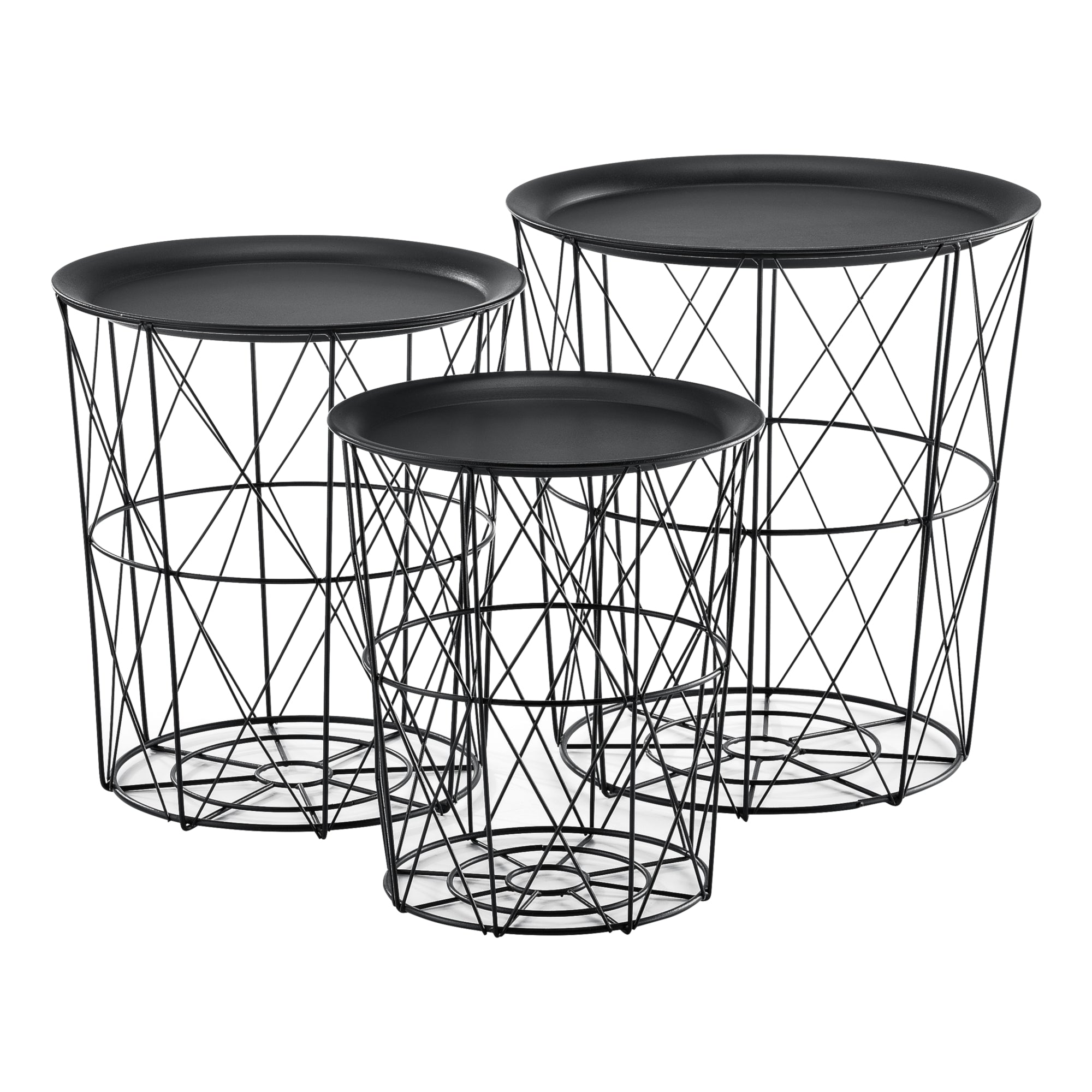 foto del prodotto set di 3 tavolini impilabili tavolino da salotto in metallo piano smontabile 40x40x44 cm nero 03 0006057