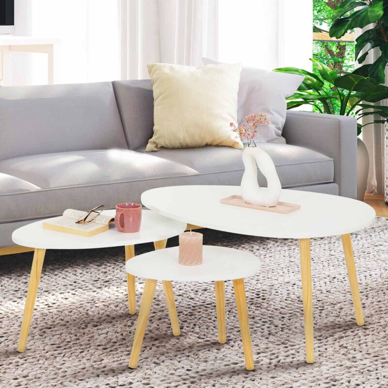 foto del prodotto set di 3 tavolini nidificanti gaia laccato bianco scandinavo