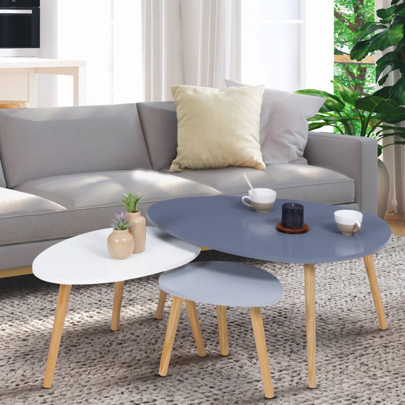foto del prodotto set di 3 tavolini scandinavi gaia laccati in grigio e bianco
