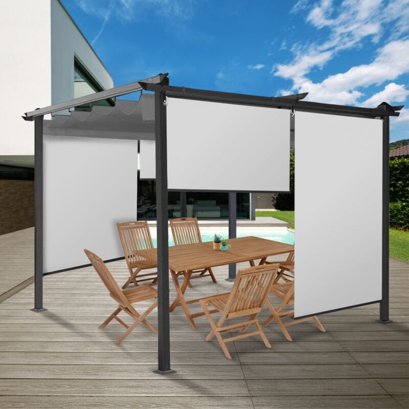 foto del prodotto set di 3 tende a rullo l.124 x h. 225 cm per pergola bianca