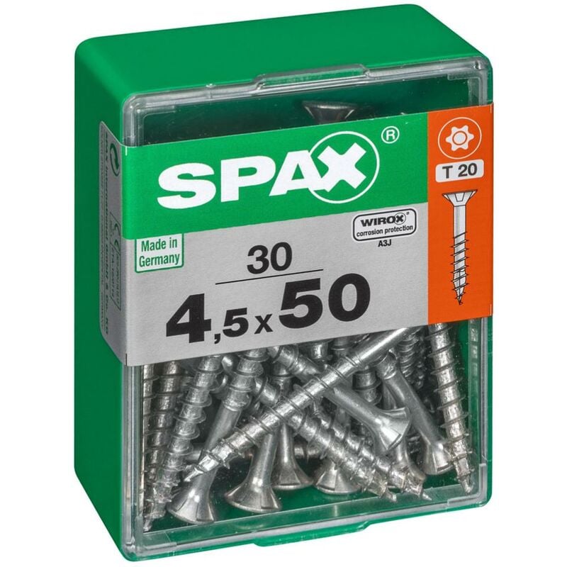 foto del prodotto set di 30 viti spax a testa svasata piana in acciaio, diam.4,5 mm x l.50 mm spax