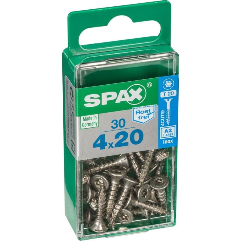 foto del prodotto set di 30 viti spax in acciaio inox testa svasata torx, diam.4 mm x l.20 mm spax