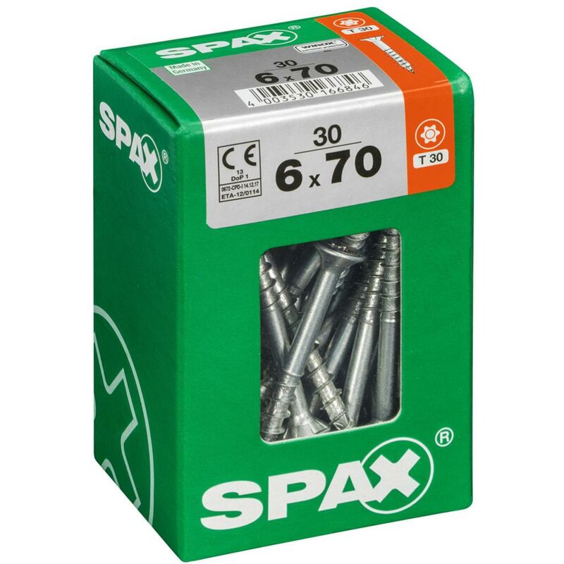 foto del prodotto set di 30 viti spax torx in acciaio a testa svasata, diam.6 mm x l.70 mm spax
