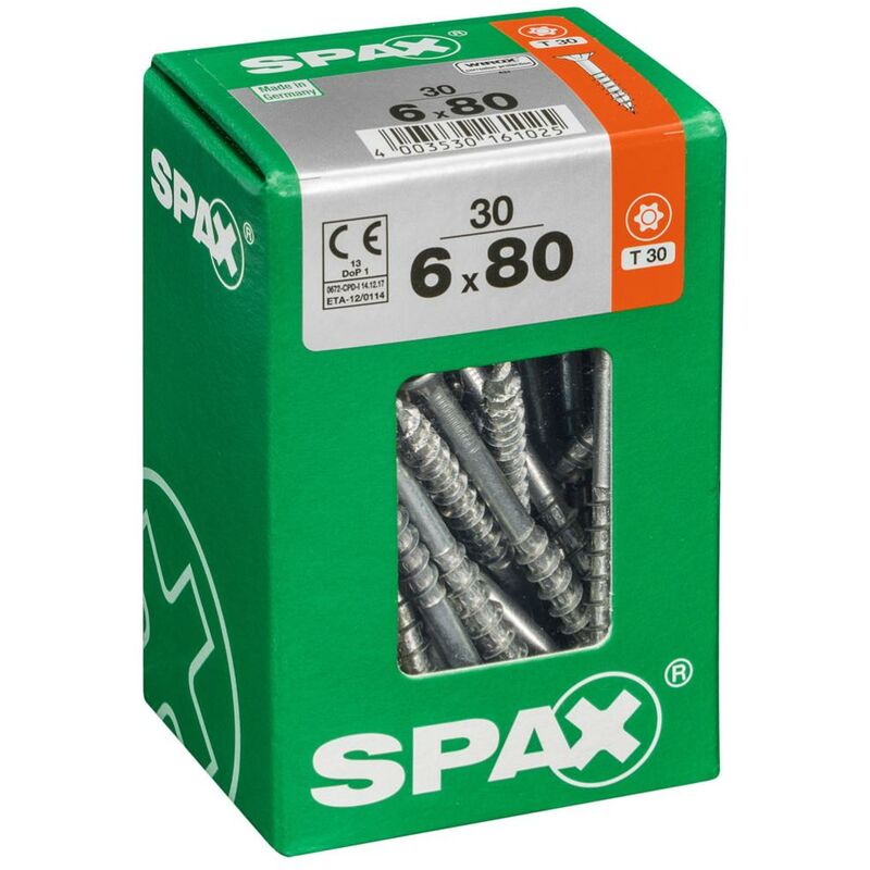 foto del prodotto set di 30 viti spax torx in acciaio a testa svasata, diam.6 mm x l.80 mm spax
