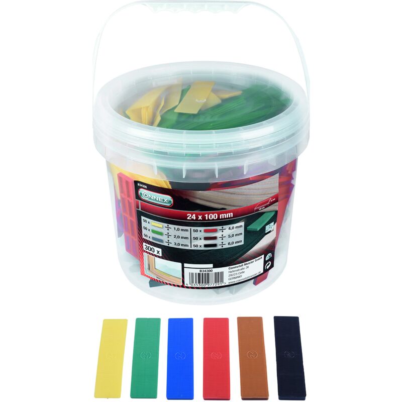 foto del prodotto set di 300 vetri 100 x 24 mm sei altezze da 1 a 6 mm colori assortiti con scanalature in polipropilene piastre blocchi di sostegno cunei in