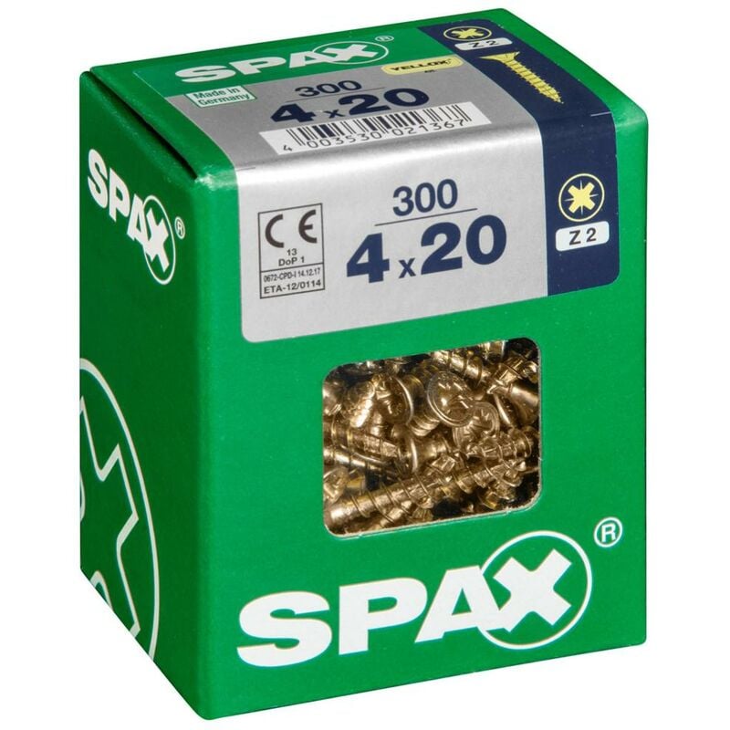 immagine 0 del prodotto set di 300 viti in acciaio pozidriv spax testa svasata, diam.4 mm x l.20 mm spax