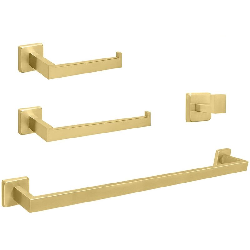 foto del prodotto set di 4 accessori da bagno includi porta asciugamani 40cm porta carta igienica 2 ganci per asciugamani dorato