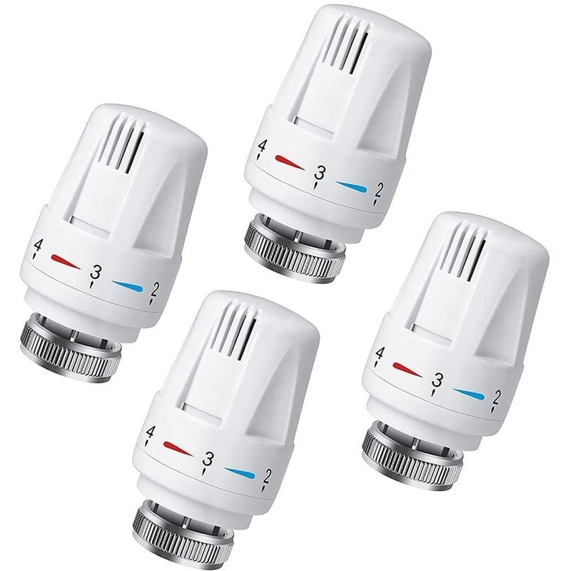foto del prodotto set di 4 accessori per valvola termostatica con testa termostatica collegata, testa termostatica per radiatore, testa sostitutiva per valvola