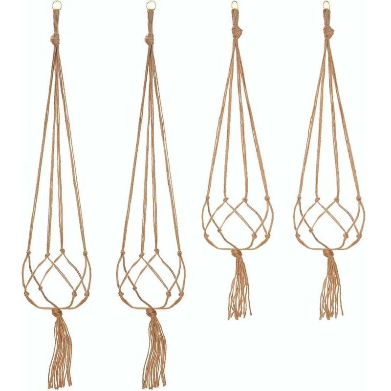 immagine 0 del prodotto set di 4 appendini per piante in macram portavasi sospesi per interni ed esterni, 2 lunghezze 105 cm e 90 cm , decorazione da giardino