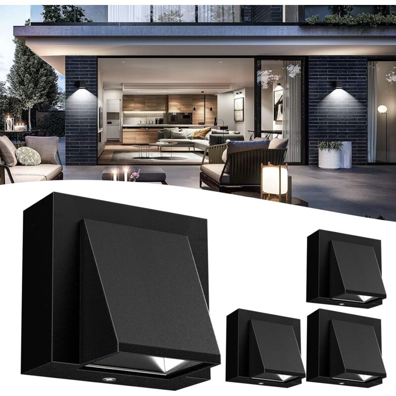 foto del prodotto set di 4 applique da parete moderne per interni ed esterni, luci da parete a led bianco freddo 6000k da 3 w, luci da portico in alluminio