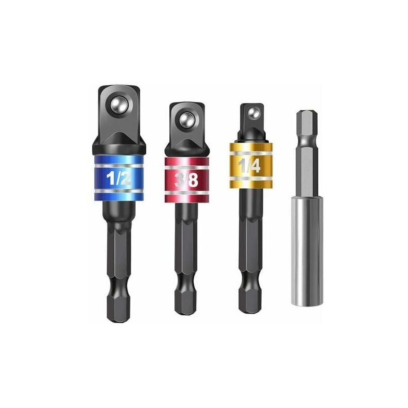 foto del prodotto set di 4 bussole magnetiche, chiave a percussione da 1 4 di pollice con attacco esagonale, adattatore per chiave a percussione, portainserti e borsa