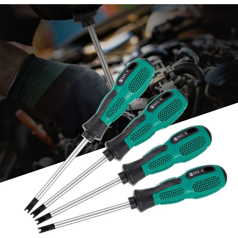 foto del prodotto set di 4 cacciaviti magnetici a forma di u, cacciavite a forcella, cacciavite a forma di u m1.7 m2.0 m2.3 m2.6 con punta di serraggio in acciaio al