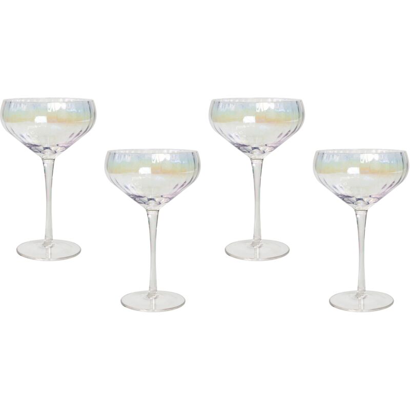 foto del prodotto set di 4 calici da champagne pompadour soffiati a mano con finitura iridescente 30 cl morganite